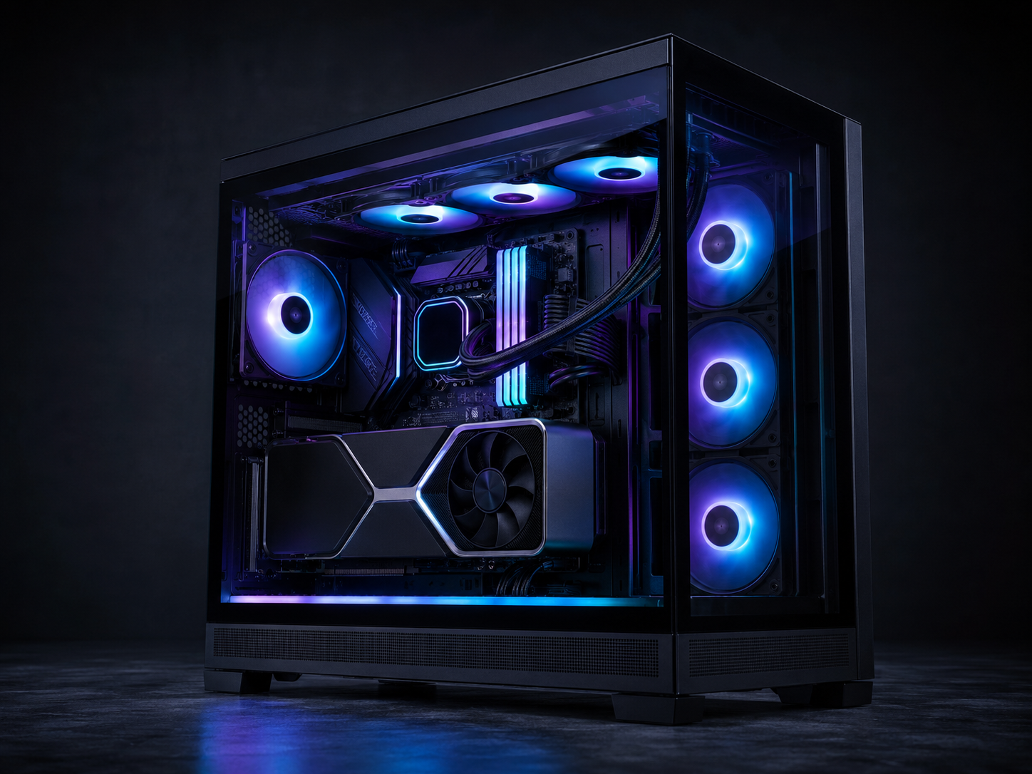 Leistungsstarker Gaming-PC mit Wasserkühlung und dezenter RGB-Beleuchtung